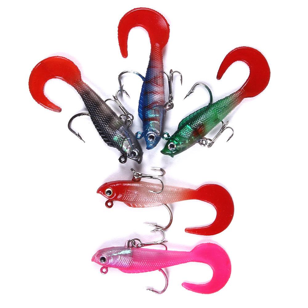 Lead-Wrapped Fish Luya Bait Curling Tail Fake Bait 7Cm9G Lead Head Hook Curling Tail Soft Bait Outdoor Bait