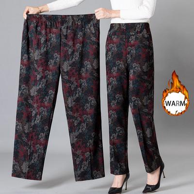 Middle Aged Women Trousers Print Elastic Casual Pants Straight Pants Oversize Grandma Soft