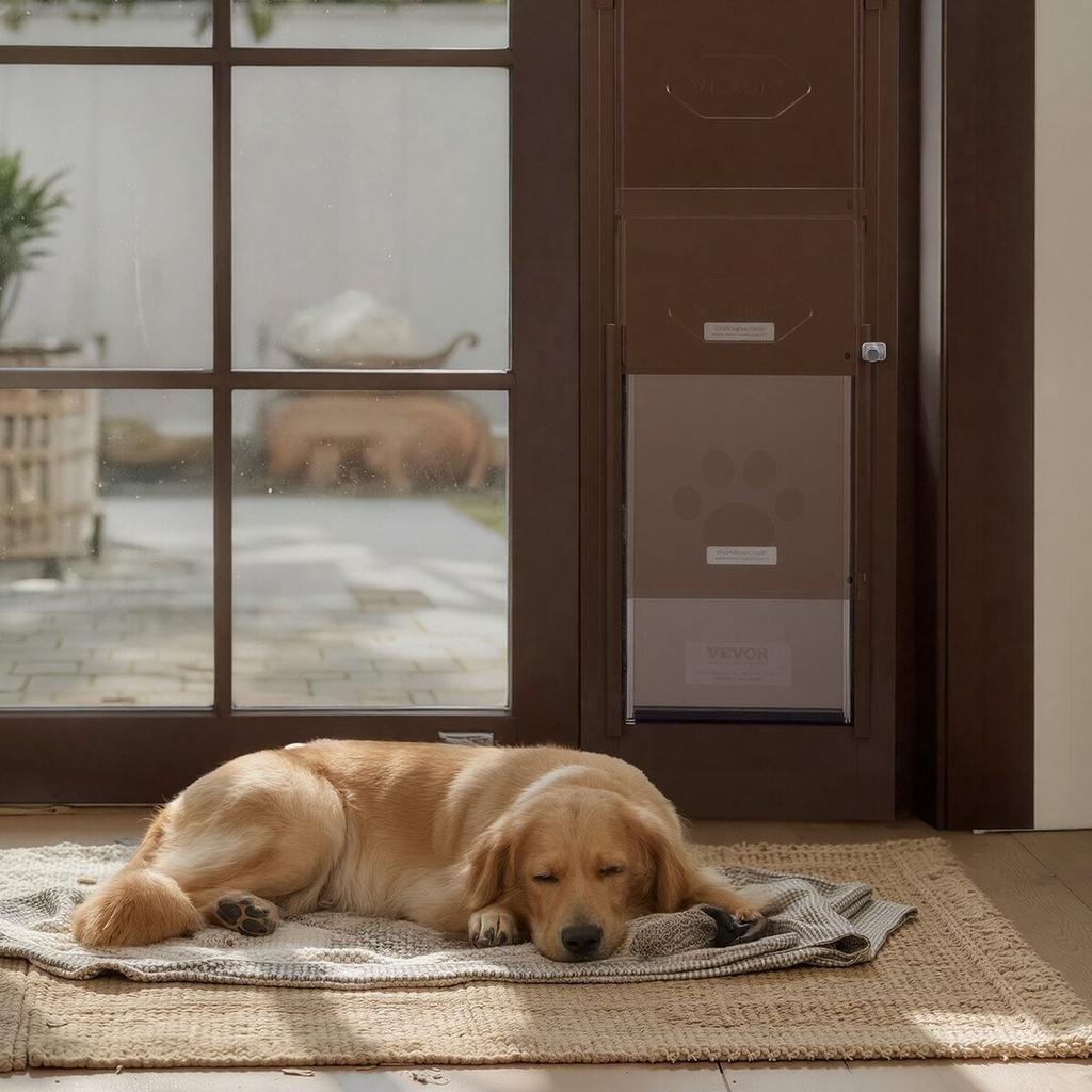 Dog Door for Sliding Glass Door, 1927 mm to 2040 mm Adjustable Height, Aluminum Alloy Frame with Rotating Hinges, Lock Design, 260.4 x 412.8 mm Flap,