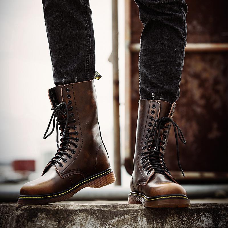 Exklusiv für große Martin-Stiefel, hochgeschnittene britische Retro-Martin-Schuhe, Langstiefel, Samt-Militärstiefel.