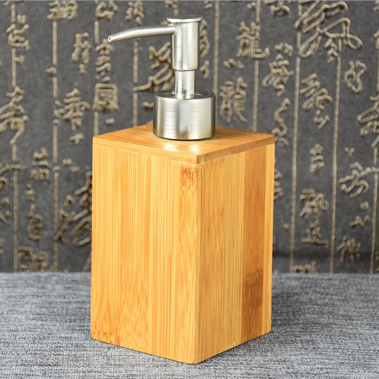Bathroom Square Hand Pump Sanitizer Dispenser Liquid Bamboo Soap Dispenser