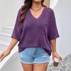 2025 Spring/Summer European & American Fashion Casual Women's Solid V-neck Pocket 3/4 Sleeve T-shirt