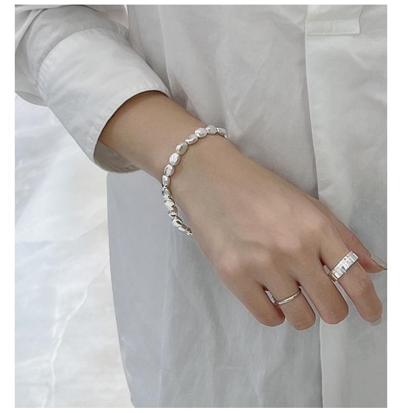 Korean Style Silver Bean Necklace & Bracelet Set - Fashionable S925 Sterling Silver Clavicle Chain