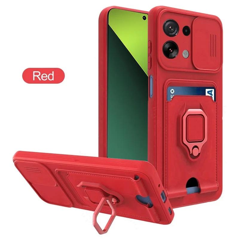 Card Slot Slide Camera Wallet Case For Xiaomi Redmi Note 13 11 Pro Plus 10 9 12 Pro Cases For Redmi 13C 12C 10A 10C 9C 9A Cover
