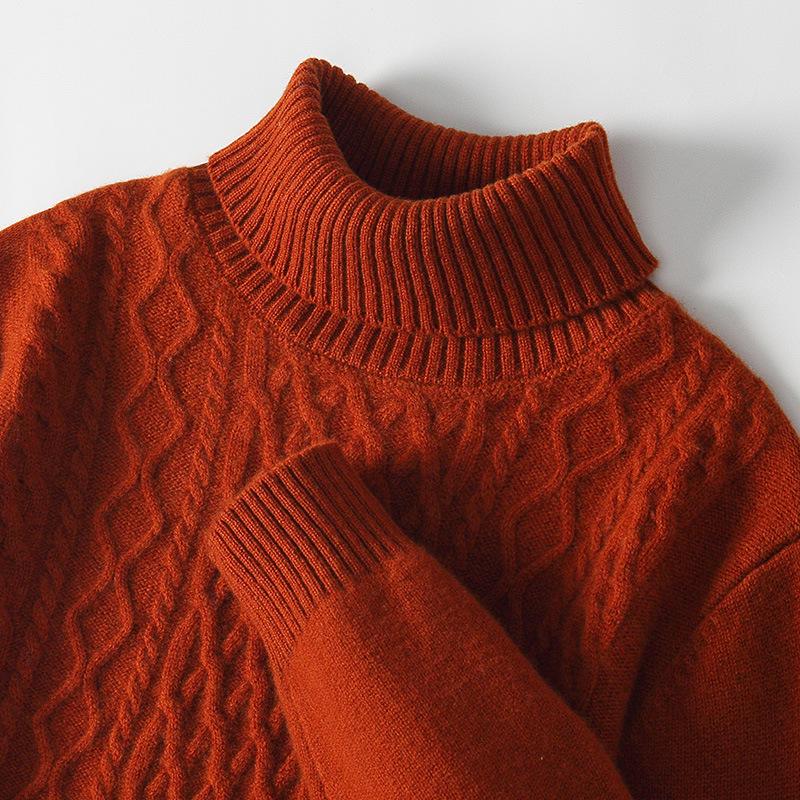 Men's High Neck 100% Wool Sweater - Thick, Cozy Knit for Casual or Business Wear