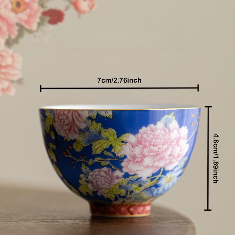 65ml Chinese Enamel Color Ceramic Tea Cup Peony Master Cups Household Palace Flower Teacup Set Portable Mini Tea Bowl Teaware