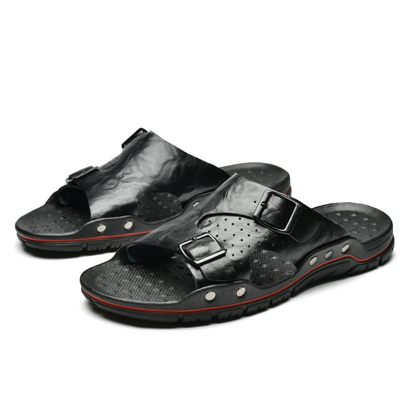 

Большие размеры 38~48, модные летние мужские тапочки, сандалии из натуральной кожи, роскошные дизайнерские повседневные пляжные теннисные туфли для мужчин, бесплатная доставка 48 чёрный