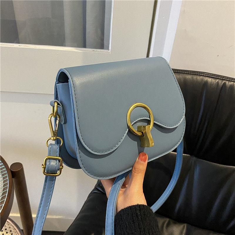 New Flap Crossbody Bags For Women Fashion Lock Design Shoulder Bag Solid Color Pu Leather Ladies Saddle Handbags Cross Body
