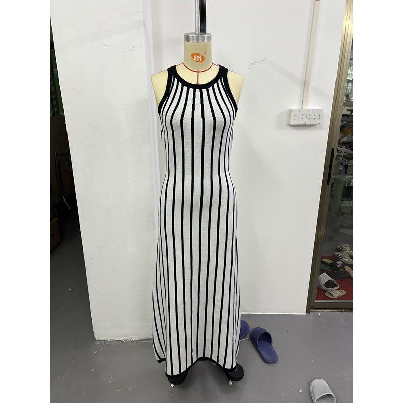 Western Style New Fashion Knitted Stripes Long Dress Sleeveless Dress Knitted Striped Dress