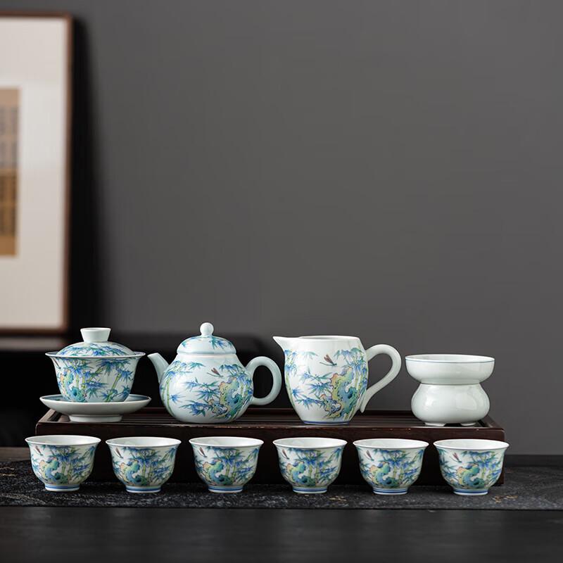 Hongyu Doucai Series 11-Piece Ceramic Tea Set