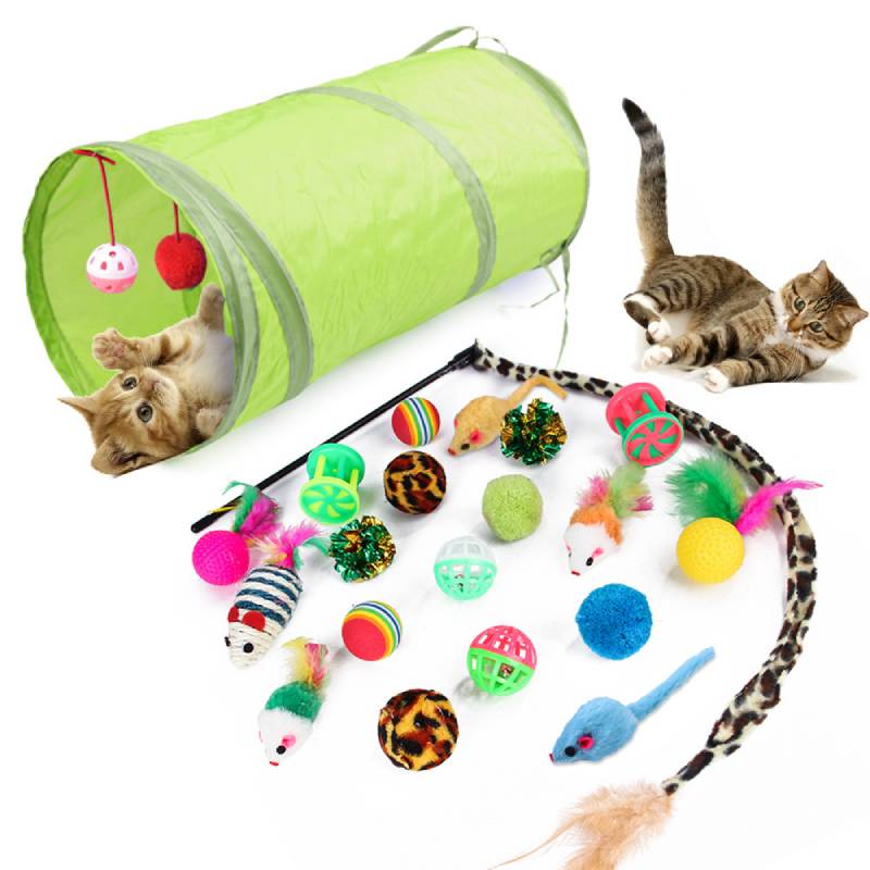 Pet Set Toy Indoor Tunnel Cave Cat Stick Fake Mouse Ball Interactive Supplie