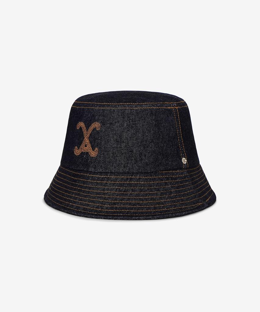 Bajal Va Curved Denim Stitch Detail Bucket Hat Black