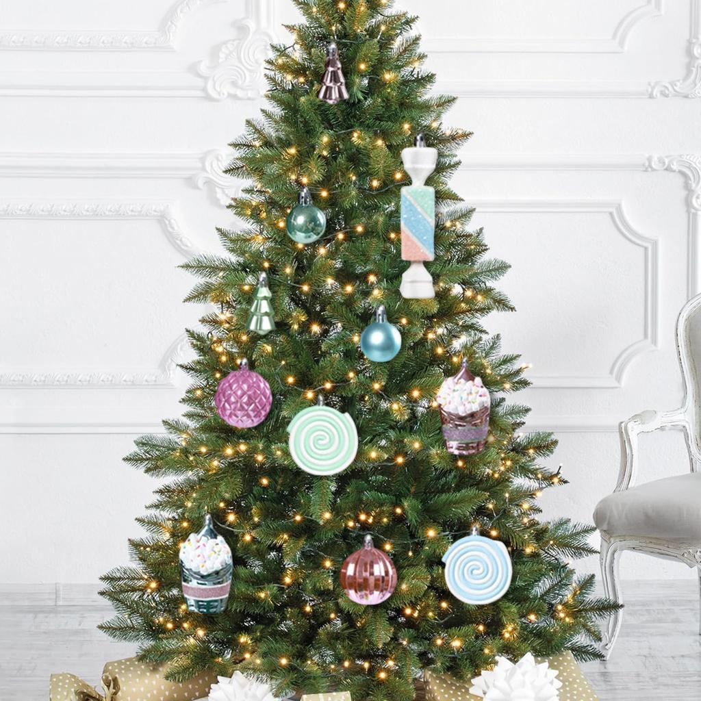 48pcs Macaron Christmas Large Size Colorful Holiday Birthday Electroplating Painting Hanging Ornaments