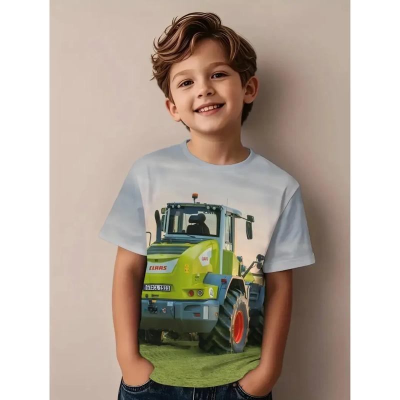 Cool 3D Tractor Print Kids Clothes Boys Tshirt Short Sleeve Fashion Children Summer Clothes Outdoor Active Children's Clothing