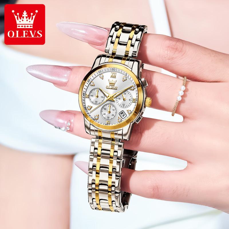 OLEVS Damenuhr Original Elegant Multifunktions Quarz Armbanduhr Wasserdicht Edelstahl Damenuhren Geschenke