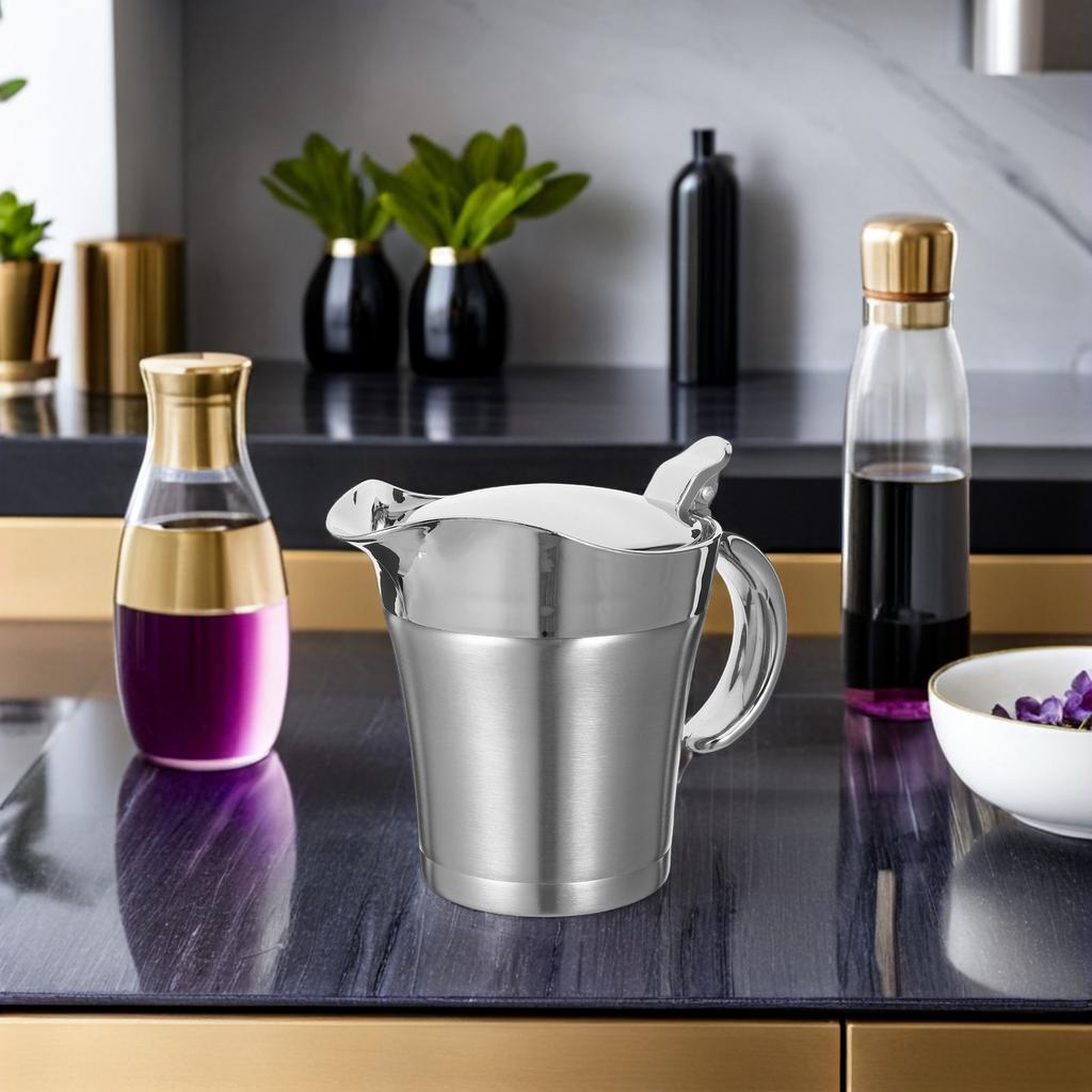 750Ml Insulated Sauce Pitcher Stainless Steel Gravy Boat Jug with Streamlined Spout for Ketchup Gravy and Dressings No Drip