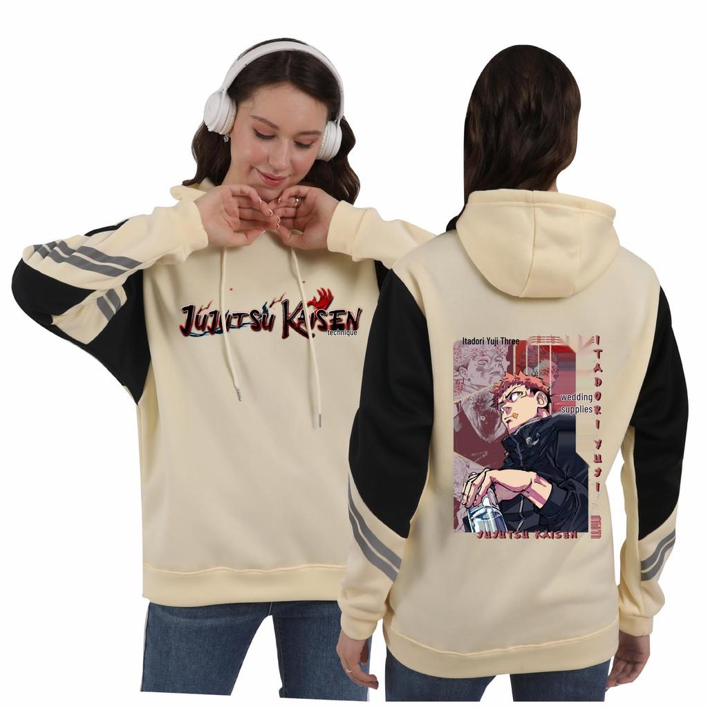 Jujutsu Kaisen Unisex Autumn-Winter Color Block Fleece Hoodie