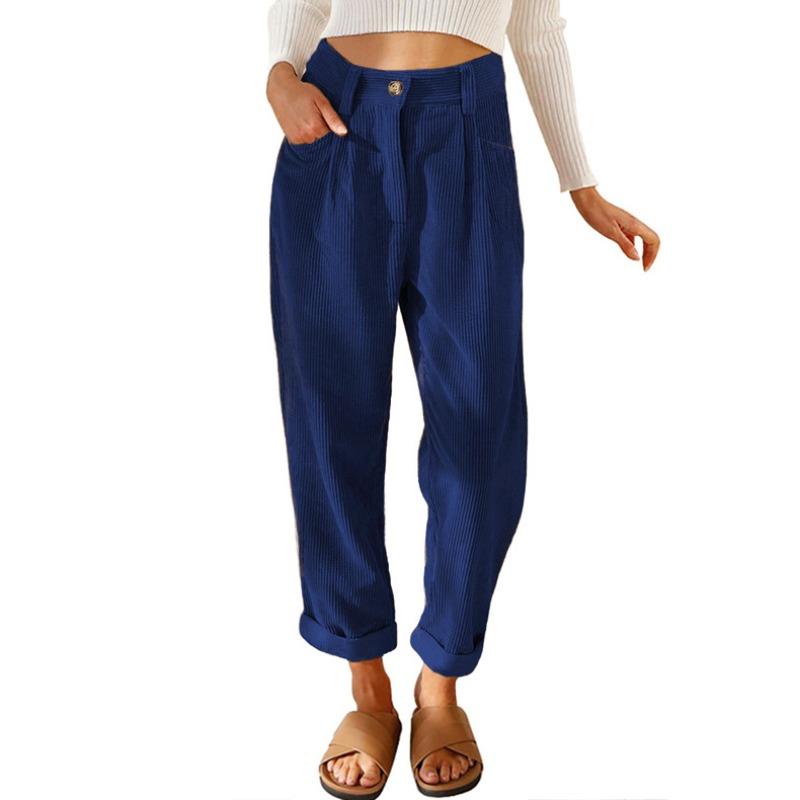 Women S High Waist Straight Leg Corduroy Pants Solid Color Loose Fit