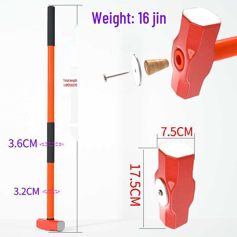 Ciężki duży młot kowalski: Ośmiokątny młotek kamieniarski ze stali przeciwwybuchowej do rozłupywania kamienia i ścian z uchwytem.