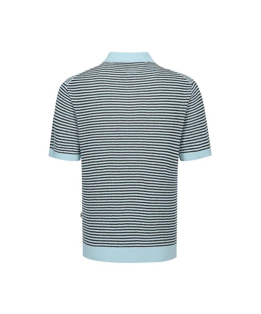Dagseusyeocheu Striped Short Sleeve Collared Knit Brown_Dls1Swts107W1