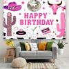 2D Pink Cowgirl Disco Birthday Backdrop, Western Cactus Photography Bann