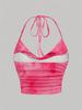 Crop Top Phumee Backless Halter Solid Deep V-neck  Tie-dye  A2515