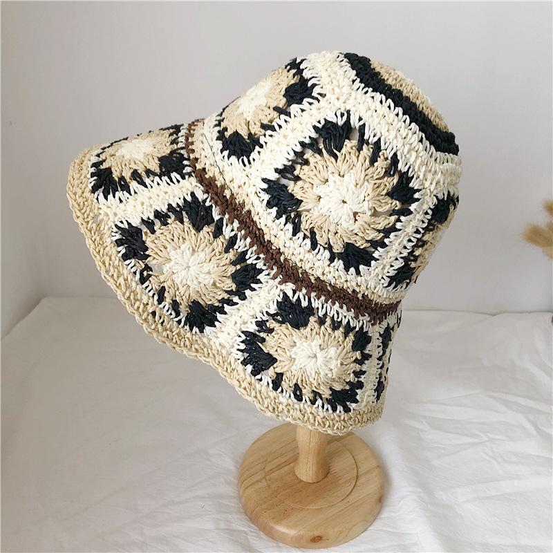 Hot-selling handmade crochet flower straw hat summer big brim sun hat women's travel sun protection hat vacation beach hat tide