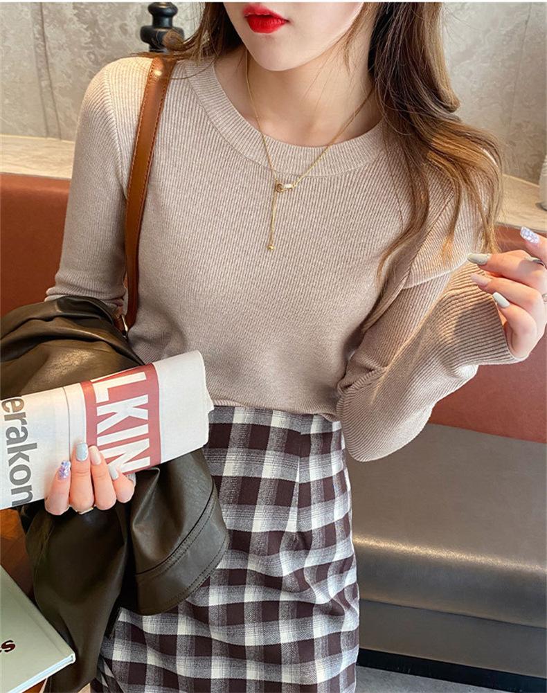 Autumn and winter new solid color soft waxy round neck knitted bottoming shirt female slim slim slim pullover sweater with top