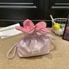 Sweet Cute Floral Drawstring Bucket Bags for Women Red Gingham Trim Kawaii Crossbody Bag Daily Pink Starry Canvas Shoulder Bag