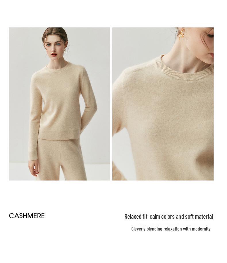 Dámský kašmírový svetr s kulatým výstřihem - Kolekce podzim/zima 2025, Jednobarevná hřejivá pletená základní vrstva