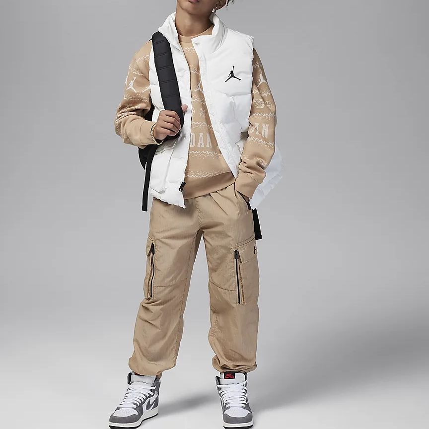 Jordan MJ Holiday Alphanumeric Print Fleece-Lined Casual Sweatshirt Kids Tops Maize FV5658-200