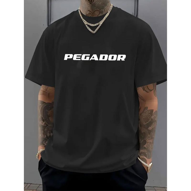 

Европейские размеры Мужская футболка - С принтом, Короткий рукав, Круглый вырез, Черно-белая с белым логотипом - Дышащая летняя повседневная футболка для пляжа, музыкальных фестивалей S чёрный