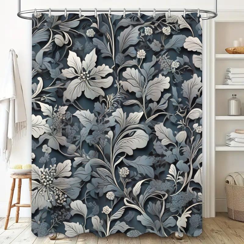 Luxurious Floral Print Shower Curtain Waterproof Bathroom Decor