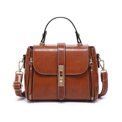 Retro Oil Wax Leather Fashion Shoulder Messenger Handbag Women's New Soft Leather Casual Simple Versatile Trendy