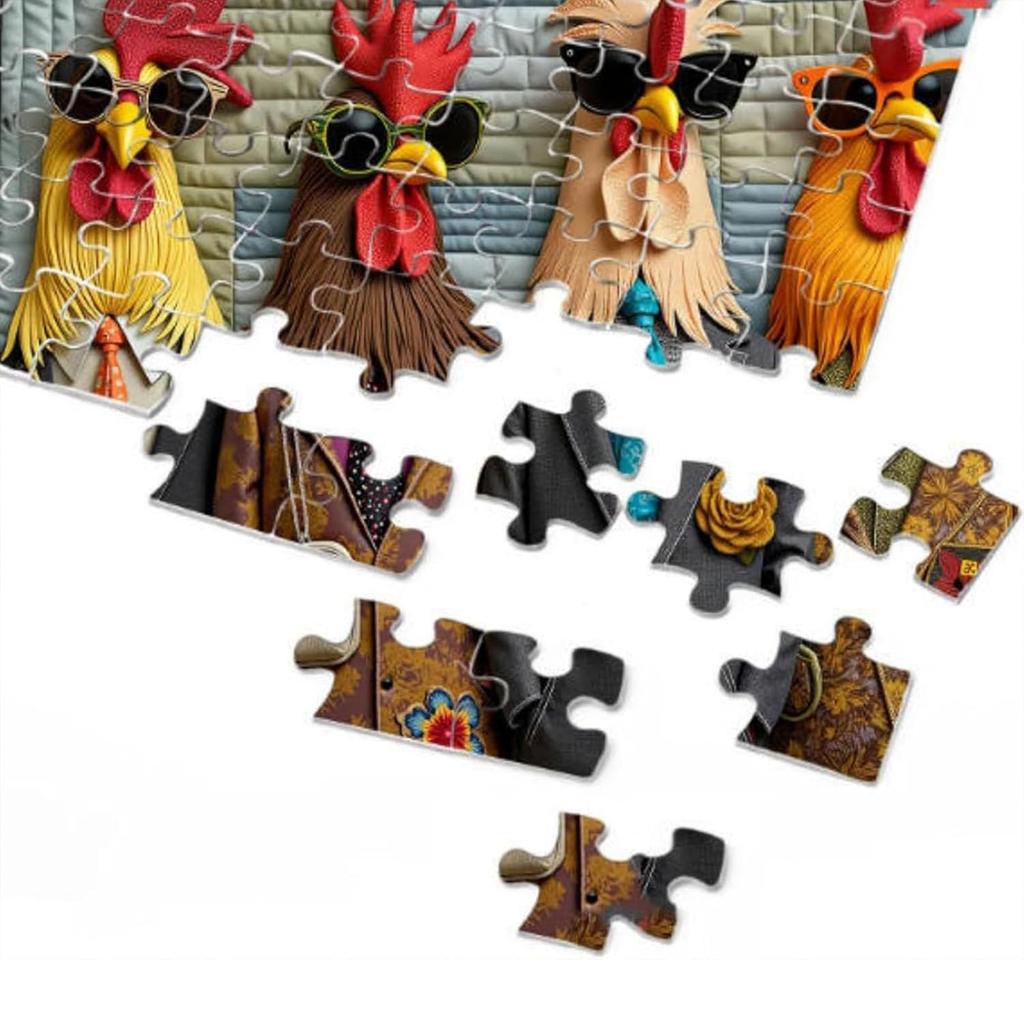 1000-Pieces Runway Roosters Jigsaw Puzzle Challenging Difficult Animal Puzzles Funny Chicken Puzzle for Family Adults Gift