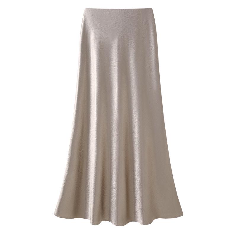 White Acetate Satin Fishtail Skirt - Women's Slimming Summer 2025 Bodycon Half Skirt