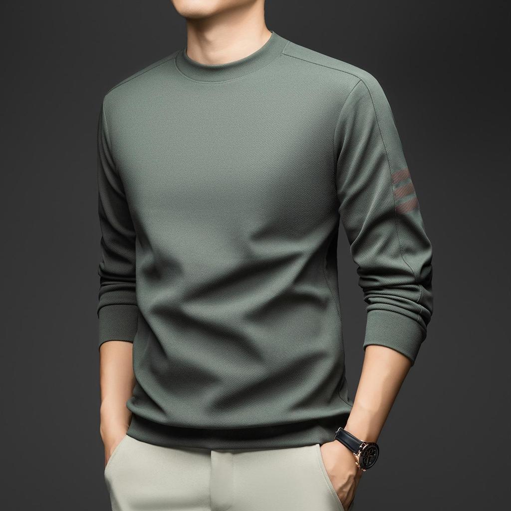 Spring & Autumn Men's Versatile Long-Sleeve Round Neck Solid Color Casual Hoodie - Fashion T-Shirt for Middle-Aged & Young Men
