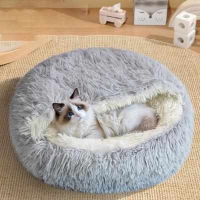 Cat Bed with Cover Cave,Cozy,Warm Cushion,Calming Soft Plush Round for Pet Supplies Puppy Dogs
