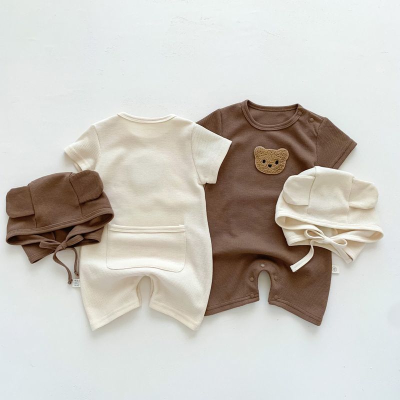 Children's Clothing, Baby Jumpsuits, Summer Waffle Bear Baby Clothes, Infant and Toddler Short-Sleeved Jumpsuits, Outerwear