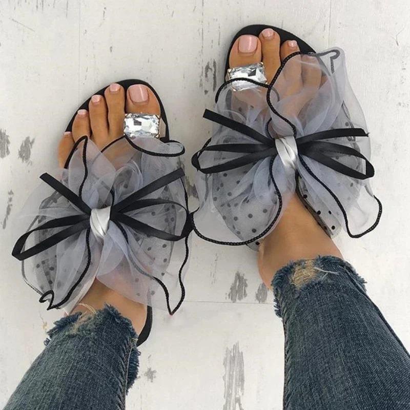 Mode Damen Sommer Mode Schleifen Slipper Flacher Absatz Strandschuhe Große Größe Leichte Flip-Flops Bequeme Sandalen Sandalias De Mujer