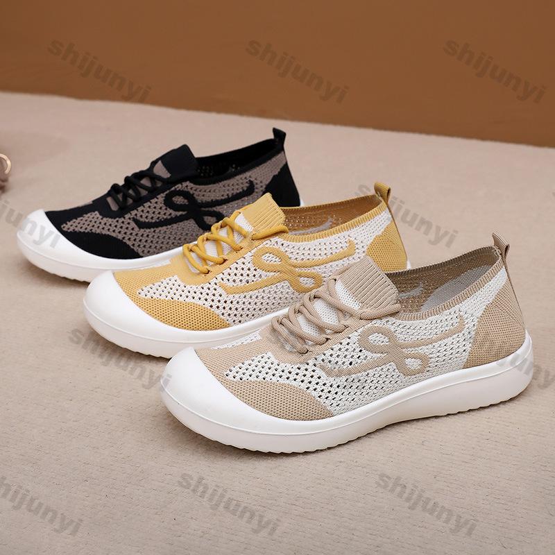 Fashion Large Size Women's Shoes Fly Weave Breathable Vintage Height Increase Sneakers Soft Sole Lightweight Comfortable Casual Shoes