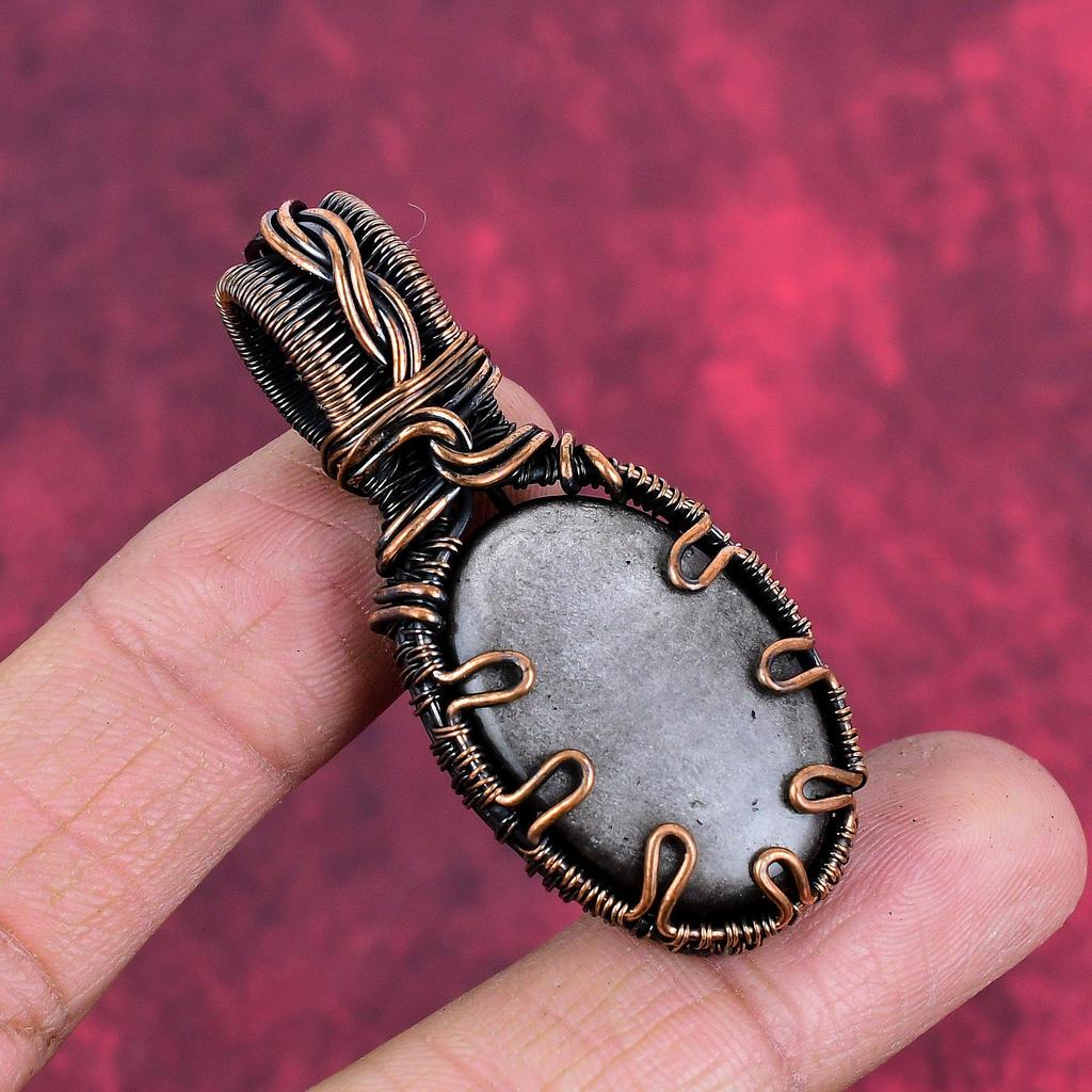Silver Sheen Obsidian Pendant Copper Wire Wrapped Pendant Genuine Gemstone Handmade Pendant Wire Wrap Jewelry Gifts for Wife Copper Jewelry