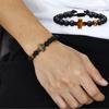 Kreuzarmbänder für Männer Jungen, 8MM Schwarze Natürliche Steine Perlen Religiöses Gebetsarmband Länge Verstellbar,pulseira masculina