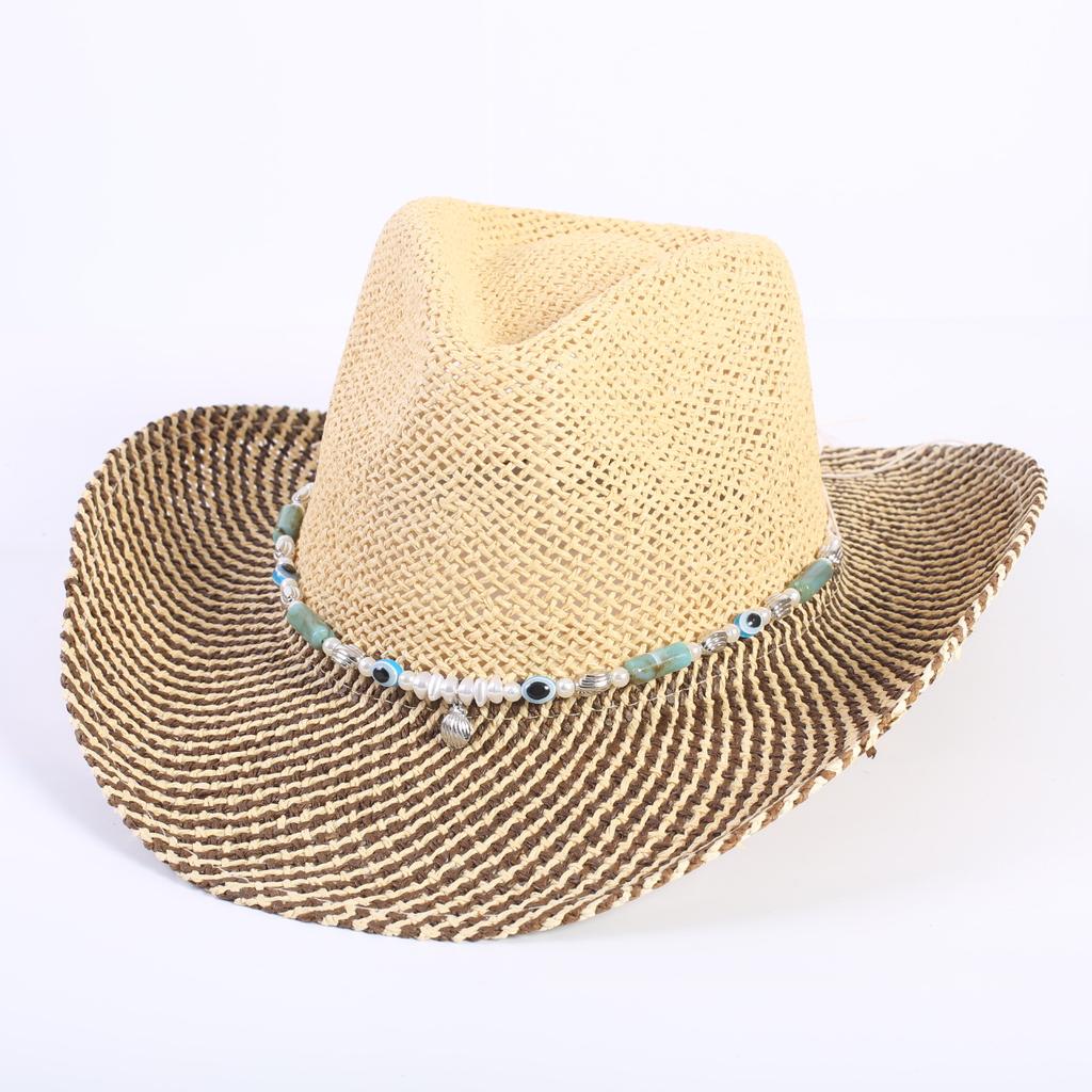 Popular Hollow Breathable Western Cowboy Straw Hat Men's and Women's Summer Sunshade Sunscreen Wide-brimmed Beach Hat