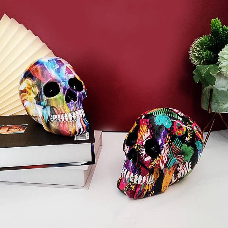 Colorful Skull Statues Home Decor Skull Resin Figurine Living Room Bedroom Office Decoration Artwork Decor Sculpture Room Decor