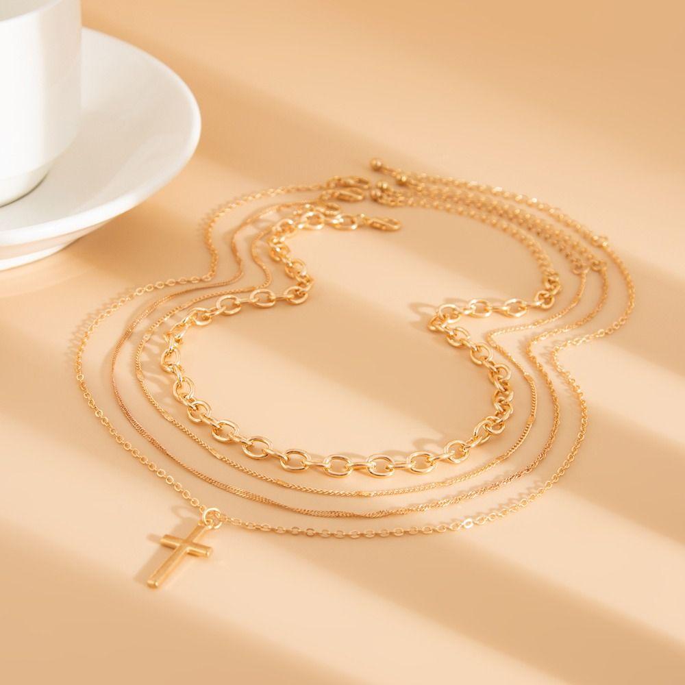 Adjustable Cross Pendant Thin Chain Multi Layer Prayer Necklace  Jewelry Accessories