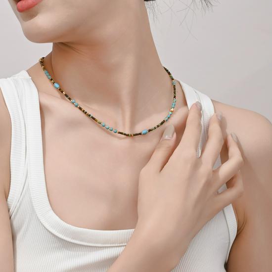 French Retro Minimalist Turquoise Seed Bead Choker Necklace for Women