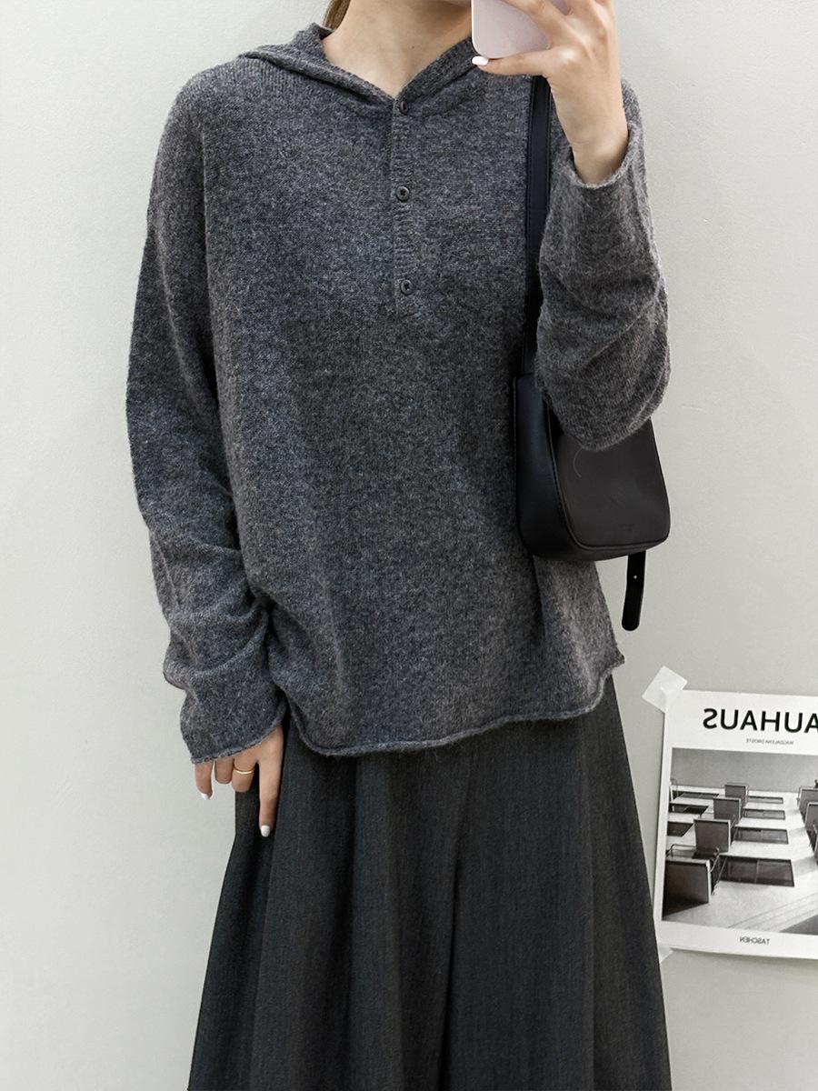 

PIUS Autumn/Winter 2025 Women s Cozy Knit Hoodie Sweater One Size (45-68 kg) серый