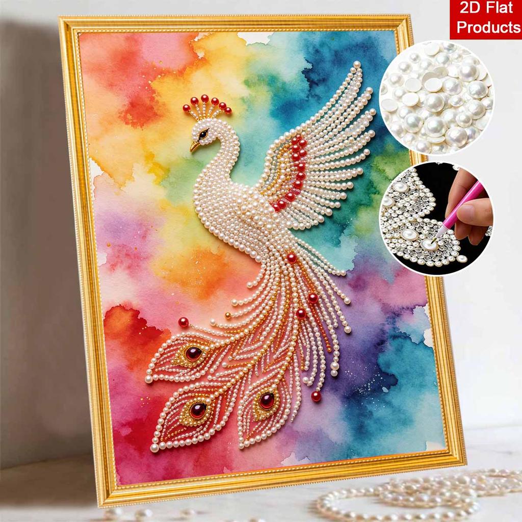 DIY Pearl Gem Vibrant Peacock Painting Shining Bead Craft Art Home Wall Ornament Simple Unframed Room Decoration Art Elegant Aesthetic Gift