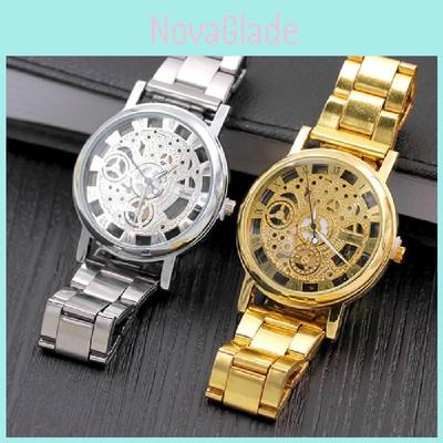 Elegant Geneva Alloy Case Men's Watch With Transparent Dial And Steel Band Stylish Design